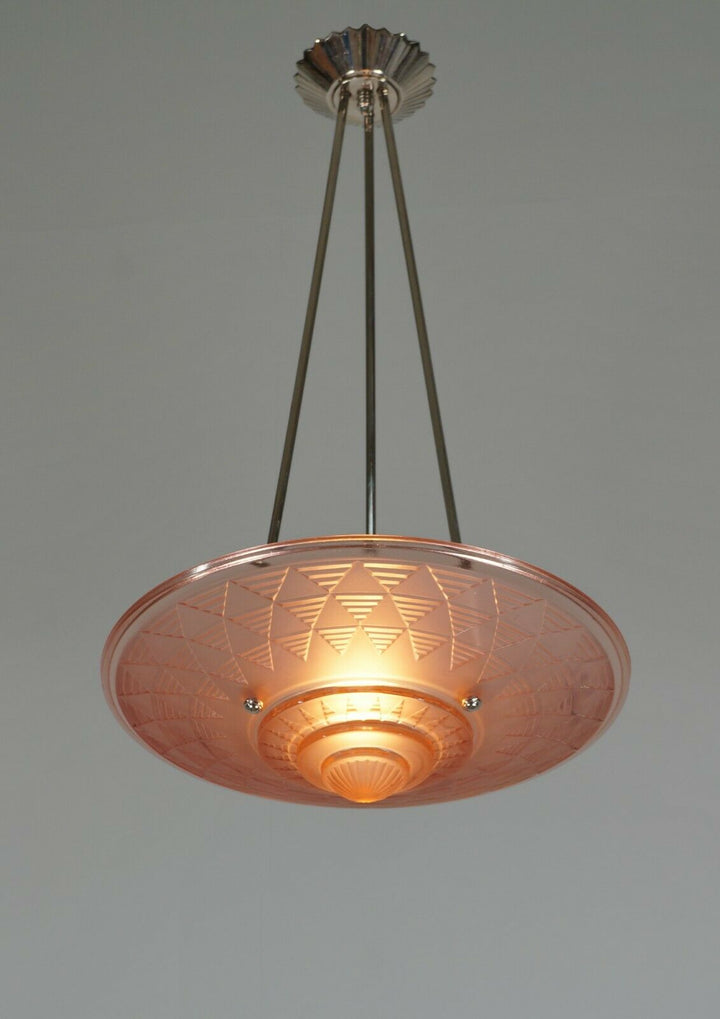 PETITOT : FRENCH 1930 ART DECO PENDANT .. chandelier 1925 lamp muller era France