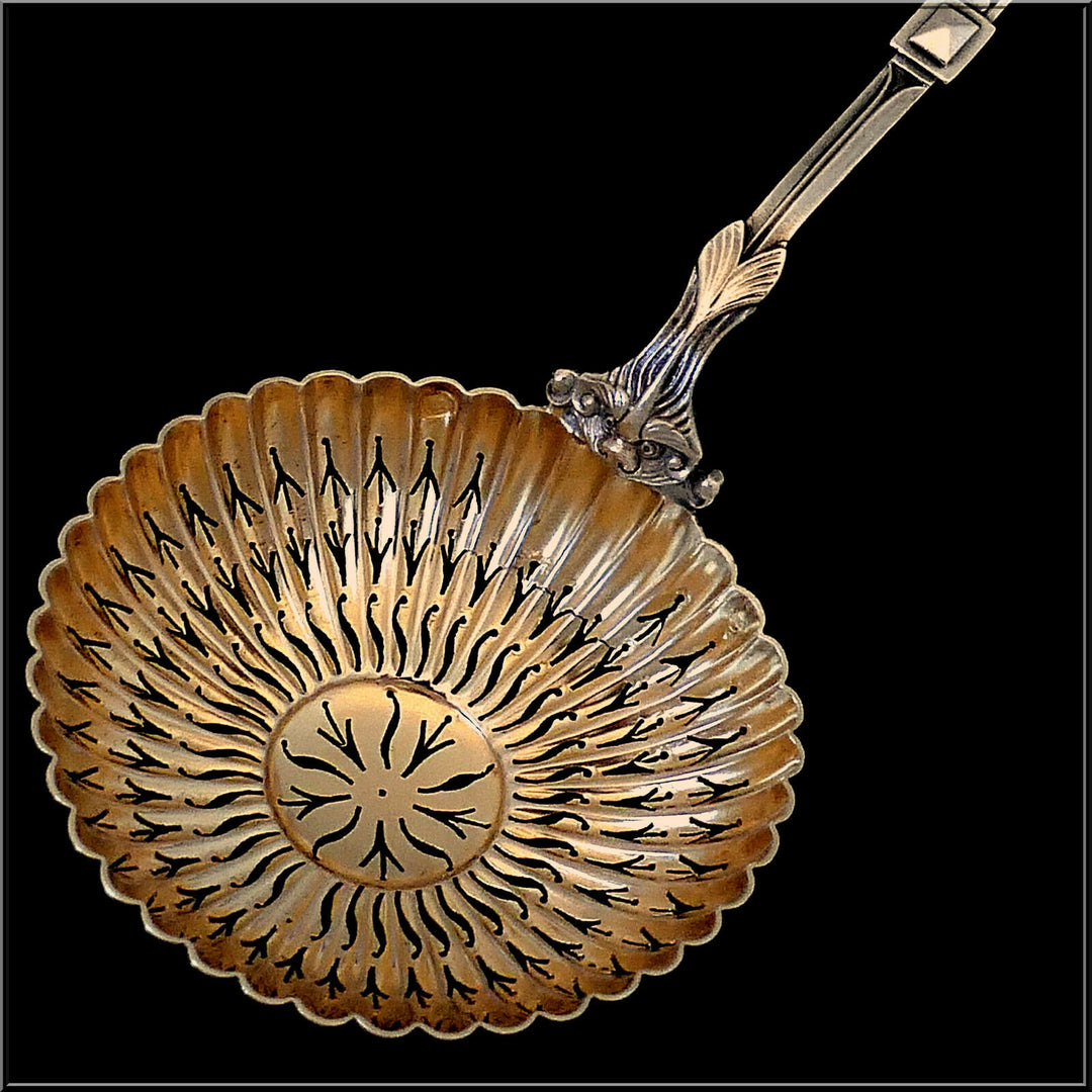 Puiforcat Rare French Sterling Silver 18k Gold Sugar Sifter Spoon, Caryatid
