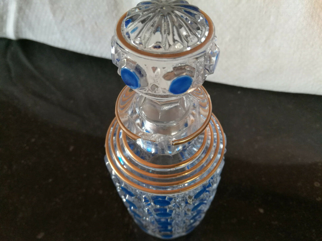 BACCARAT –1 Ancien Flacon en Cristal Massif modèle Diamants Pierreries Bleues