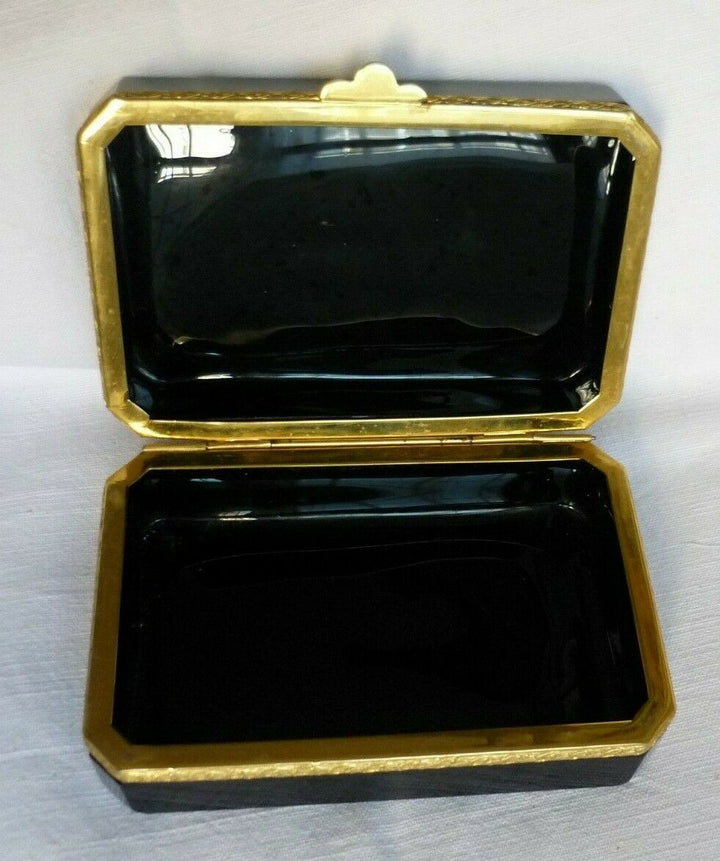 Vintage Venetian Black Opaline Glass Casket Box