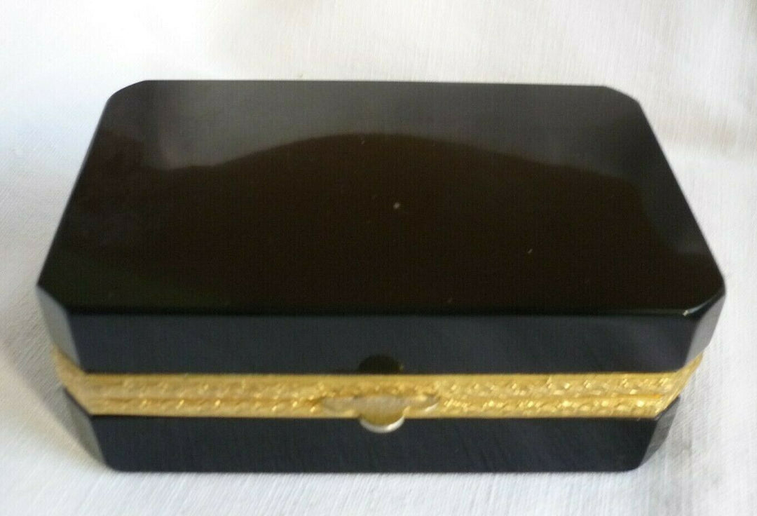 Vintage Venetian Black Opaline Glass Casket Box