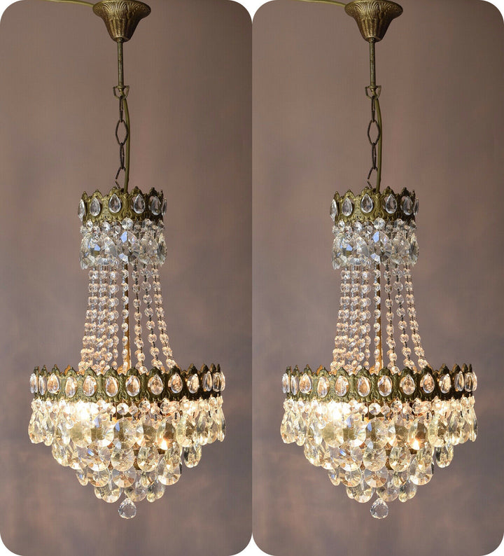Two Antique Vintage Crystal Chandeliers, Ceiling Lighting, pendants, Home Lamps