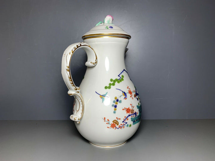 GROSSE MEISSEN KAFFEE KANNE INDISCHES ASTMUSTER VOGEL BLUMEN GOLD GUTER ZUSTAND