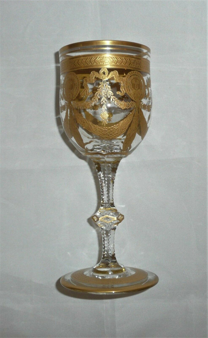 Saint Louis Lyon Head Decorated Crystal Gold Cutted Wine Glass 16,5cm/6,5inch
