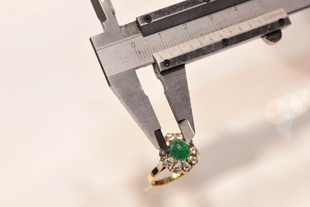 アンティーク オリジナル 18K ナチュラルダイヤモンドとエメラルドのロシアンリング