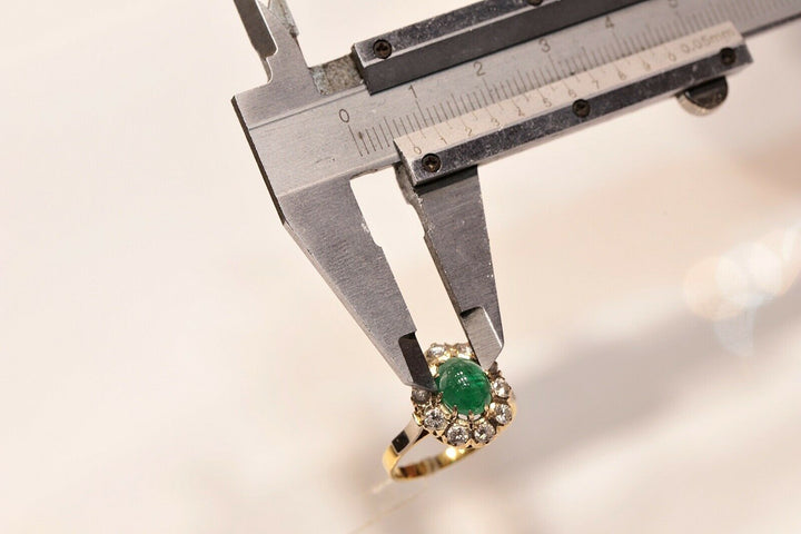 アンティーク オリジナル 18K ナチュラルダイヤモンドとエメラルドのロシアンリング