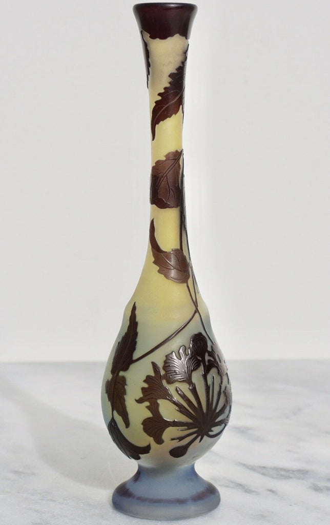 エミール・ガレ アールヌーヴォー カメオガラス 脚付き 花瓶 