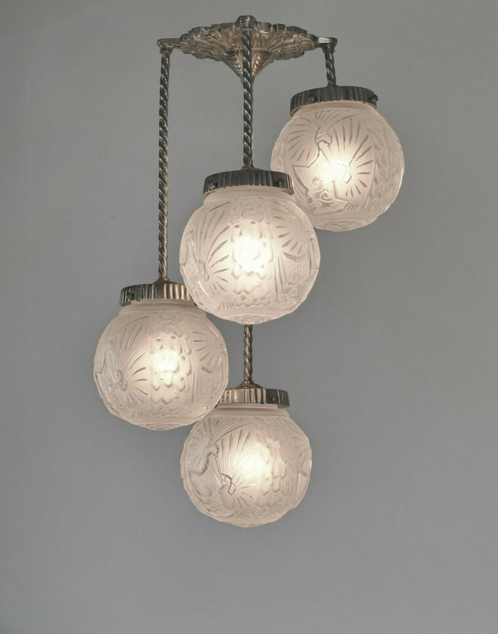 MULLER FRERES: FRENCH 1930 ART DECO CHANDELIER ...... lamp degue era France