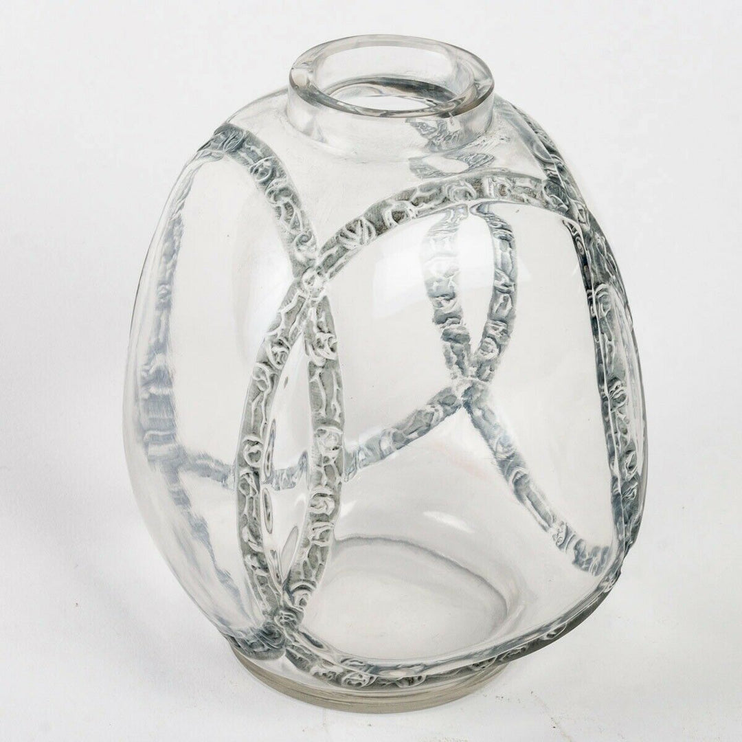 Vase Guirlandes De Roses Verre Bleu René Lalique R.Lalique Blue Stain Glass