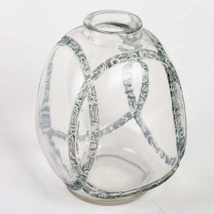 Vase Guirlandes De Roses Verre Bleu René Lalique R.Lalique Blue Stain Glass