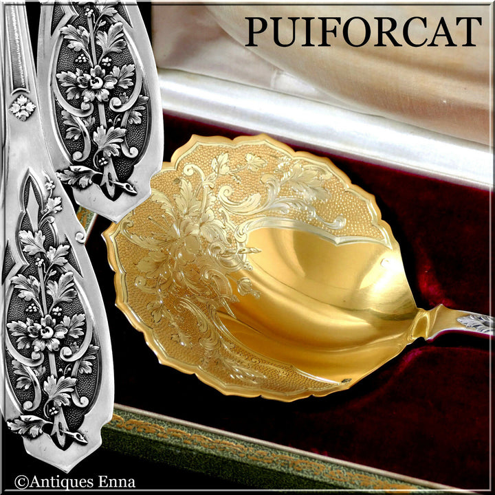 Puiforcat French Sterling Silver 18k Gold Strawberry Spoon w/box, Moderne