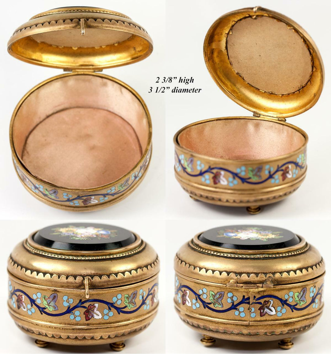 Antique Italian Micromosaic Powder Box, Enamel, Grand Tour c. 1840-60s Plaque