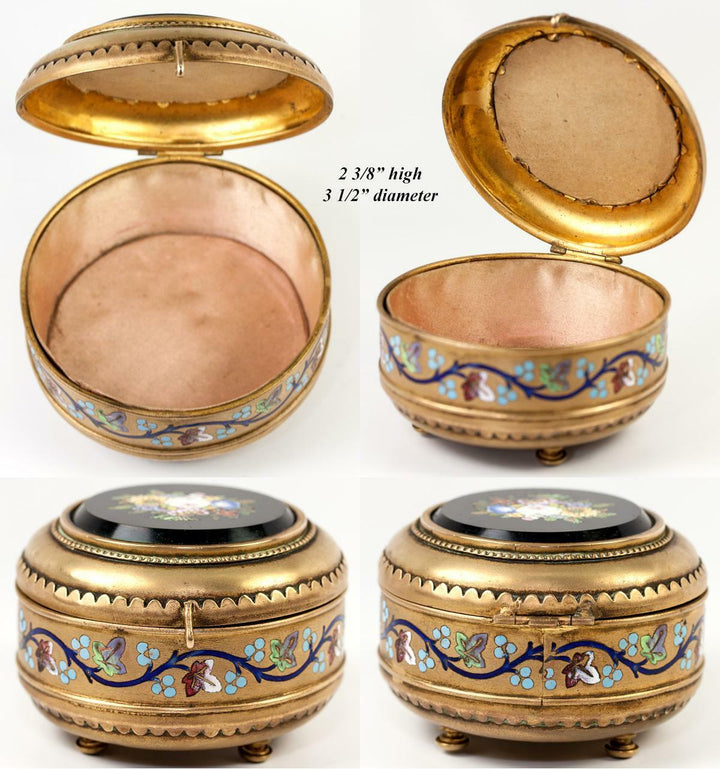 Antique Italian Micromosaic Powder Box, Enamel, Grand Tour c. 1840-60s Plaque