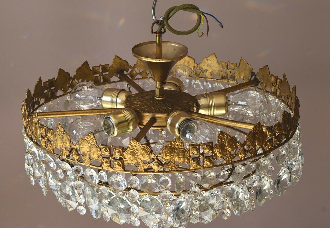 Low Ceiling / Flush Crystal Chandelier, Antique Hanging lighting Vintage Pendant