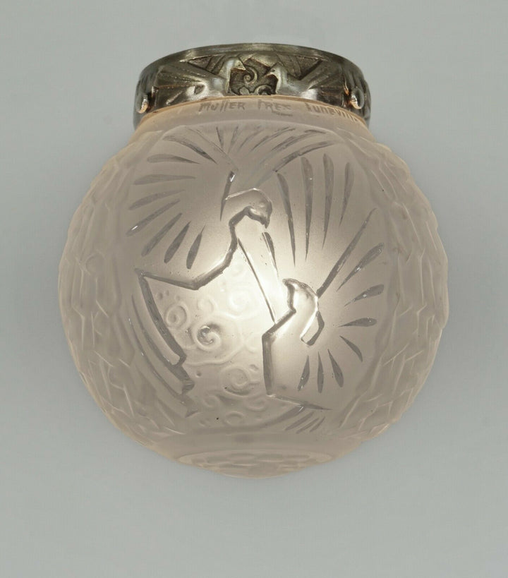 ミューラー兄弟 フレンチ・アールデコ調フラッシュマウント(クジャク)  ペア 1930年