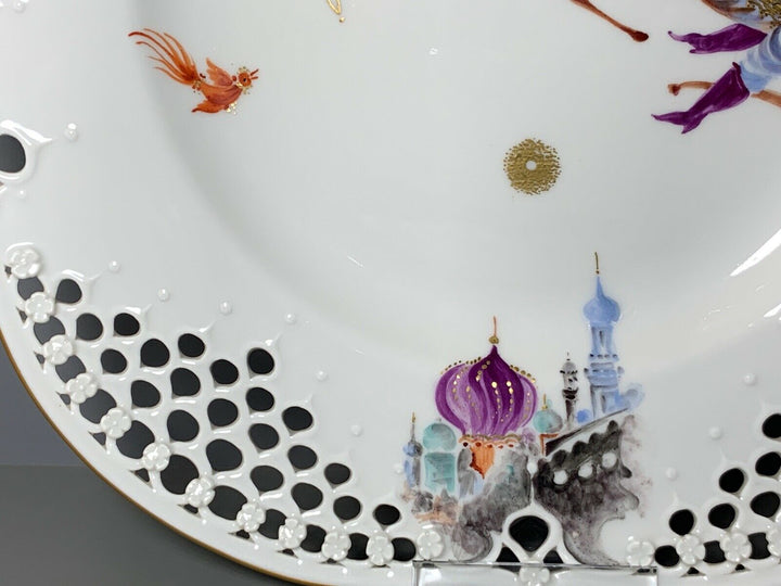 MEISSEN DURCHBRUCH TELLER 1001 NACHT LIEBESPAAR AUF PFERD TOP ZUSTAND D:29cm