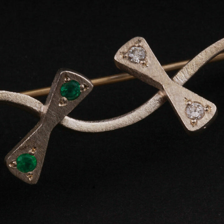 Micheline Bruun Sterling Brooch with Stones. Vintage. Silver. DENMARK. RARE!