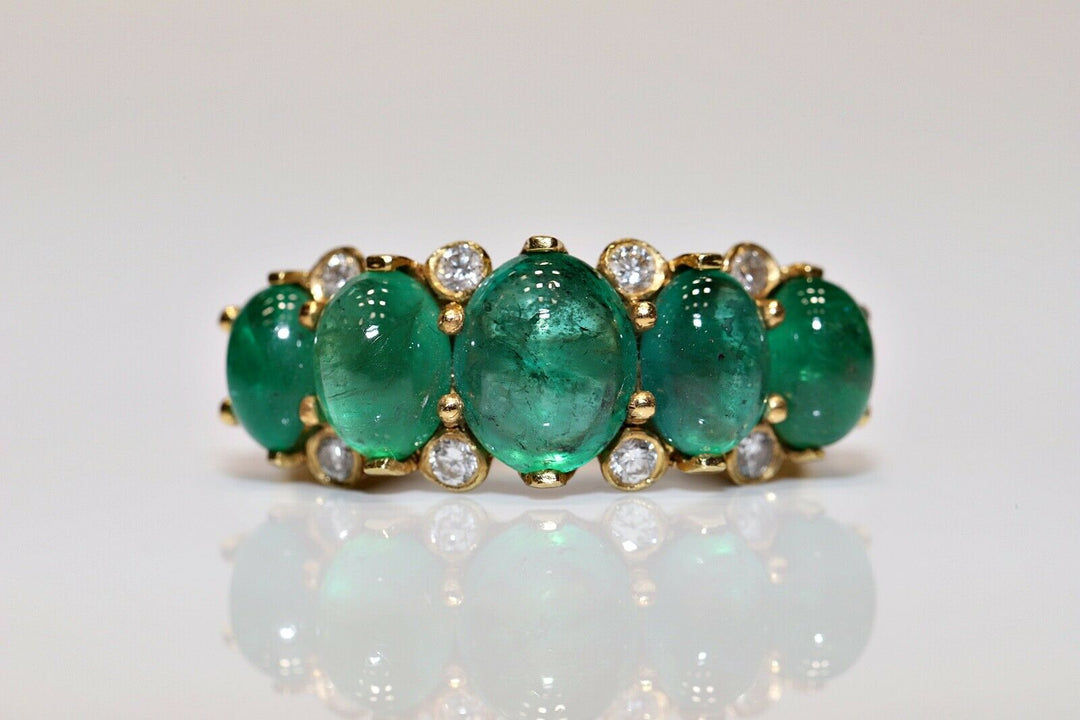 18K ナチュラルダイヤモンドとカボションカットエメラルドのリング
