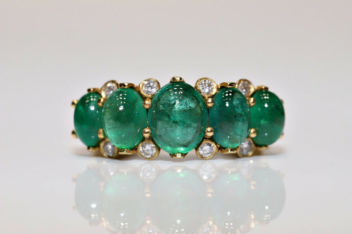 18K ナチュラルダイヤモンドとカボションカットエメラルドのリング