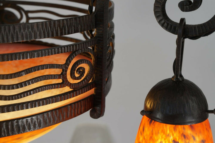 FOURNET & SCHNEIDER : signed FRENCH 1930 ART DECO CHANDELIER .... lamp daum era