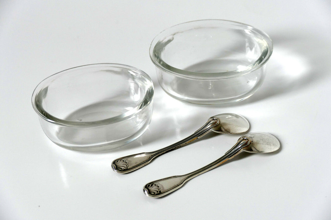 Puiforcat Gorgeous French Sterling Silver 18K Gold Salt Cellars Pair w/spoons