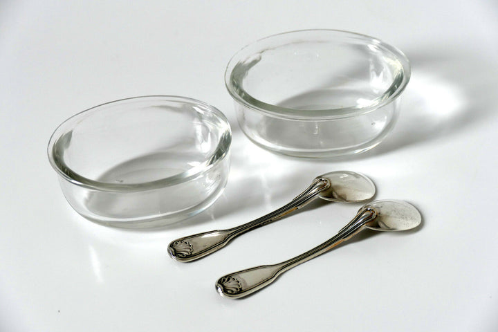 Puiforcat Gorgeous French Sterling Silver 18K Gold Salt Cellars Pair w/spoons