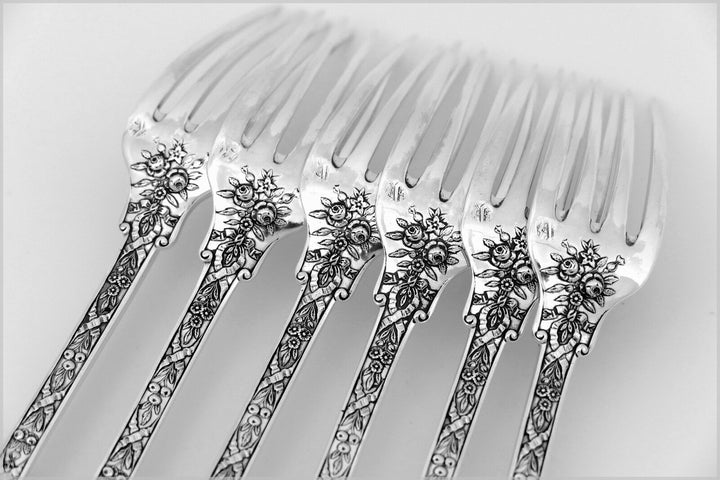 Cardeilhac French Sterling Silver Dinner Forks Set 6 Pc Neoclassical