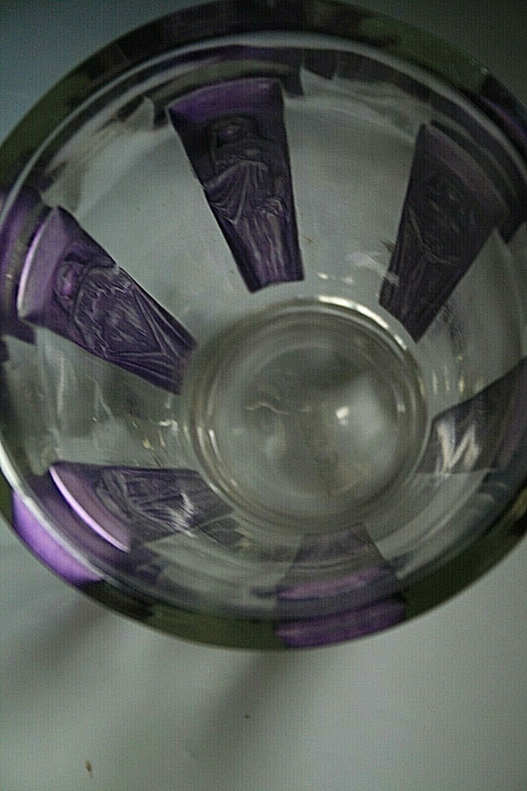 RENE LALIQUE " SIX FIGURINES " GLASS VASE WITH PURPLE PATINA