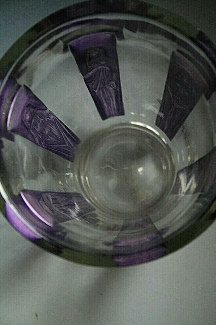 RENE LALIQUE " SIX FIGURINES " GLASS VASE WITH PURPLE PATINA