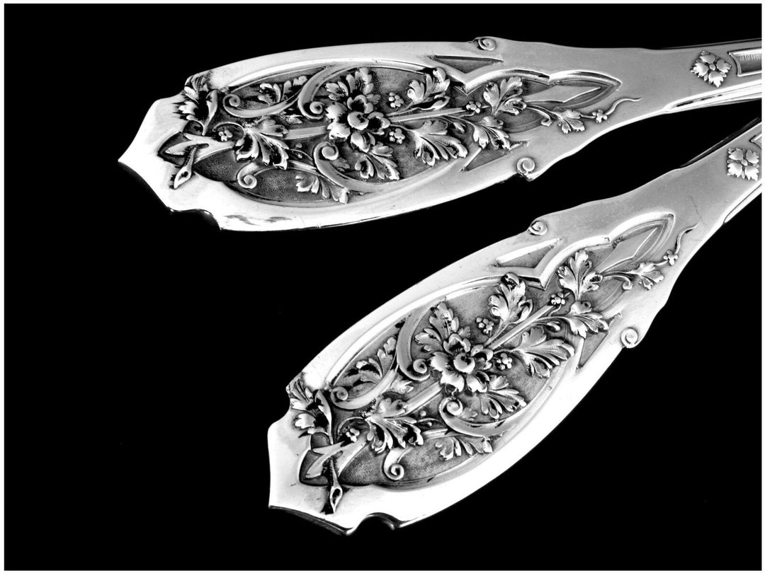Puiforcat French Sterling Silver 18k Gold Salad Serving Set 2 Pc, Moderne