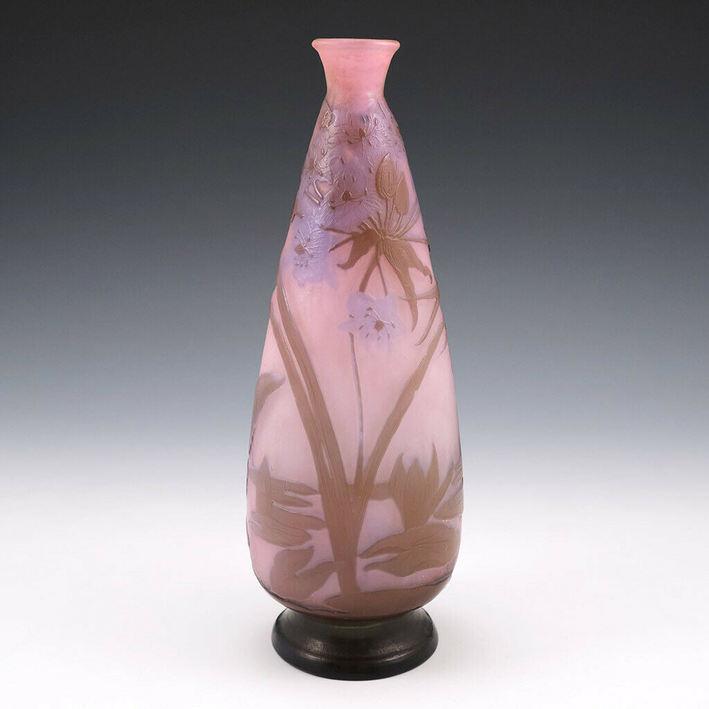 A Rare Galle Three Colour Aquatic Landscape Vase c1910