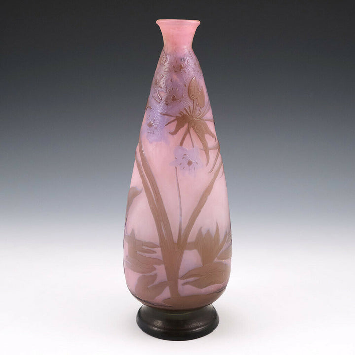 A Rare Galle Three Colour Aquatic Landscape Vase c1910