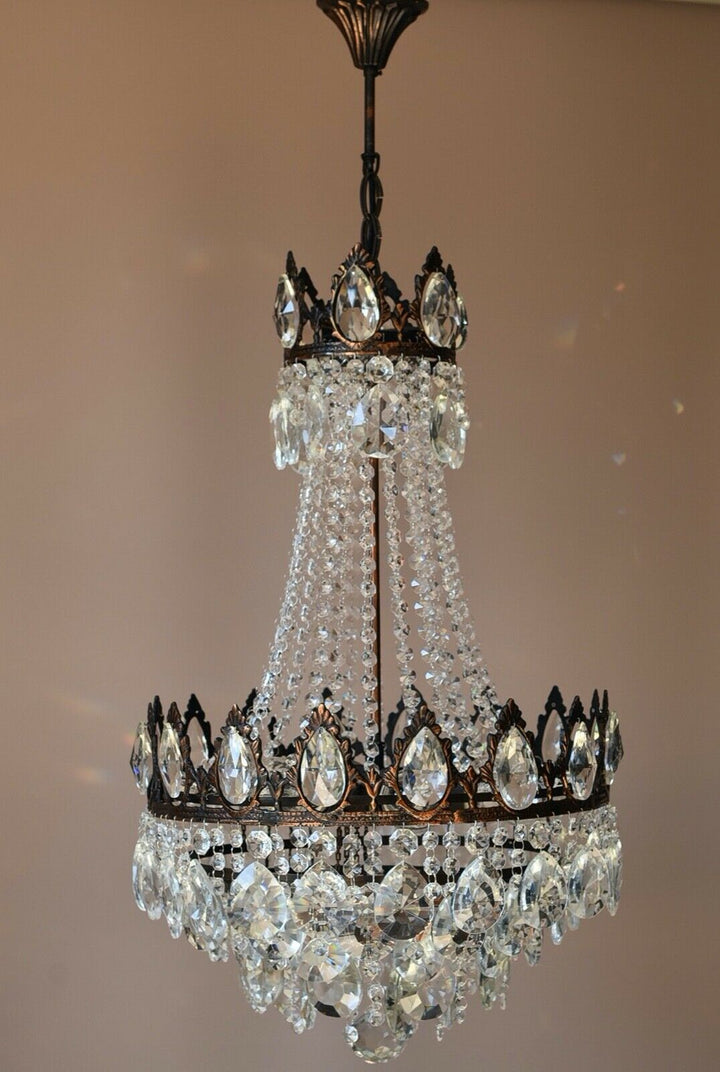 Shabby Chic Vintage Crystal Chandelier, Antique Lighting, lamp, Ceiling Light