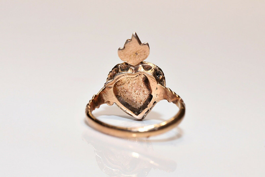 アンティーク オリジナル 8K オスマン ナチュラルローズカットダイヤモンドのハートリング