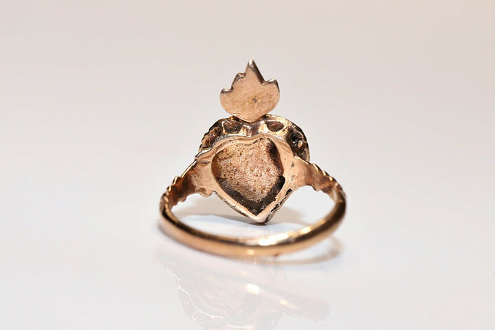 アンティーク オリジナル 8K オスマン ナチュラルローズカットダイヤモンドのハートリング