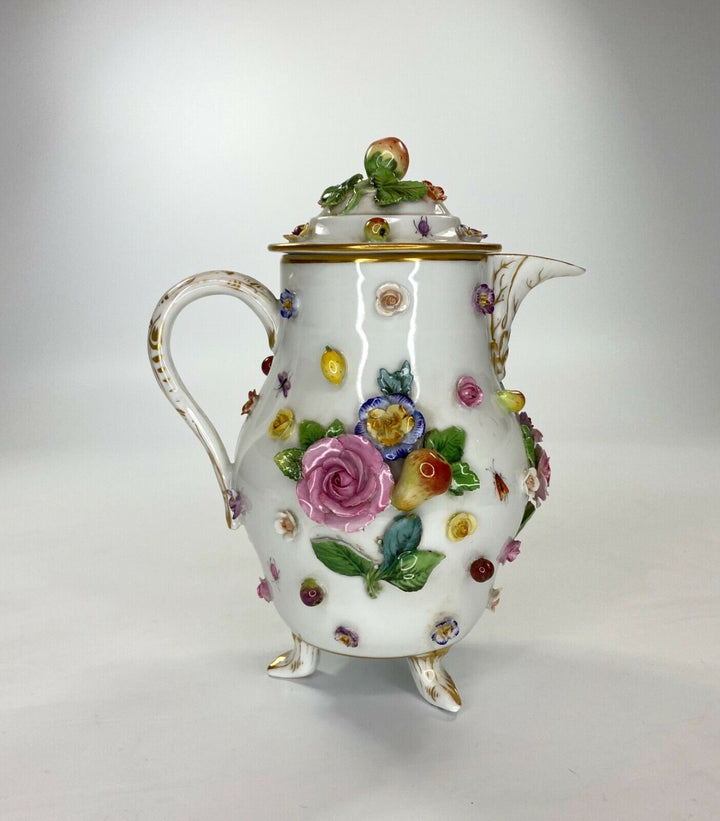 Meissen porcelain water jug. Flower & Fruit encrusted, c. 1870.