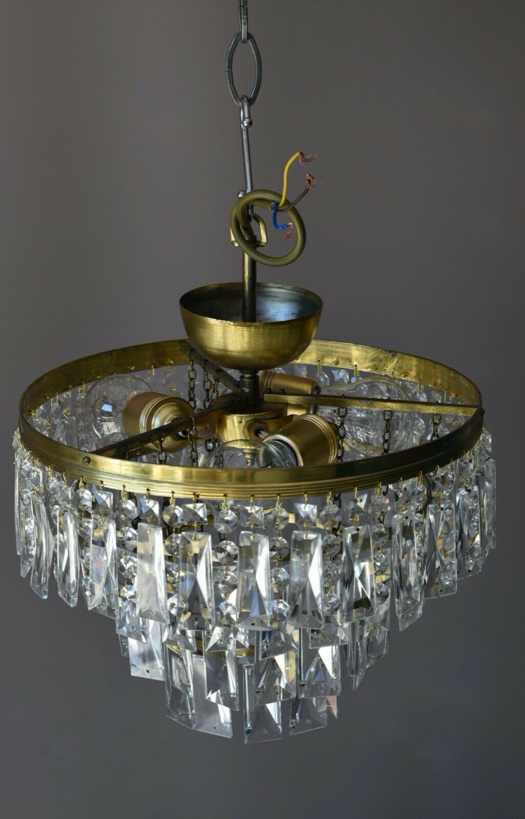 Flush Ceiling Light Vintage Chandelier, Antique Lighting, Oblong Crystal Light