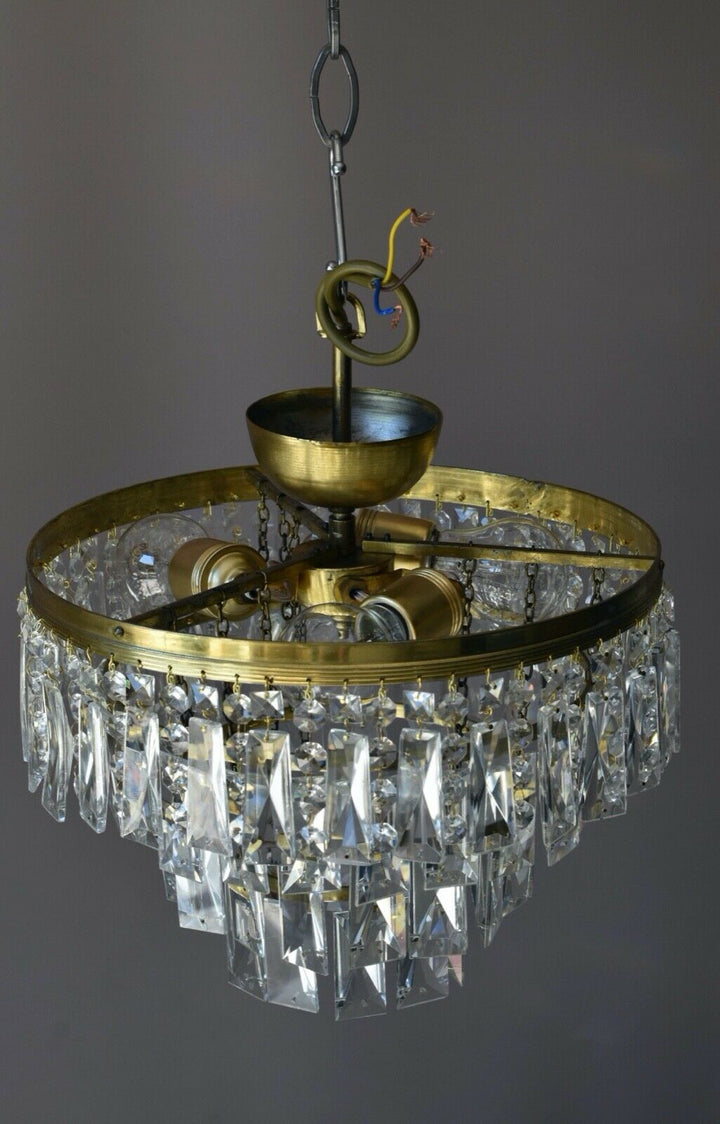Flush Ceiling Light Vintage Chandelier, Antique Lighting, Oblong Crystal Light