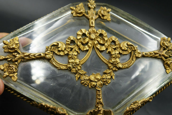 Louis XV French Baccarat Jewelry Box Crystal Ormolu Dore Bronze Rhombus Shaped