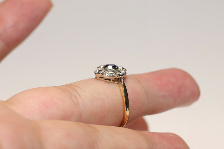 アンティーク アールデコ 14K ローズカットダイヤモンドとサファイアのリング
