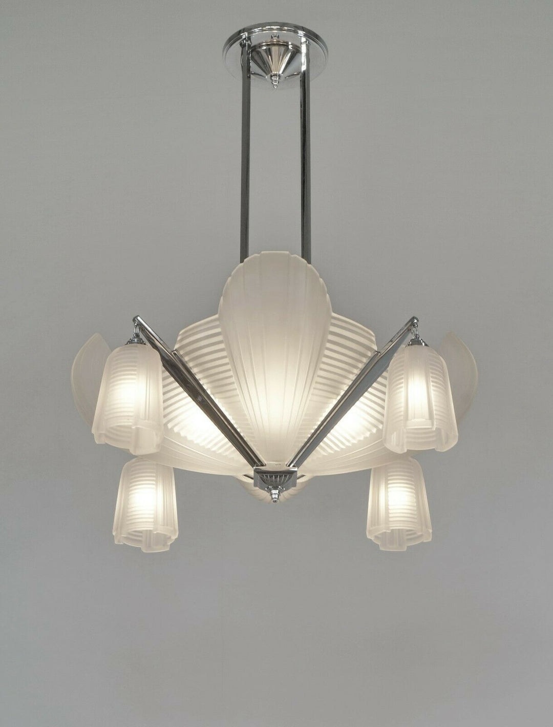 H.PETITOT : LARGE FRENCH 1930 ART DECO CHANDELIER cleopatra ..... Muller freres