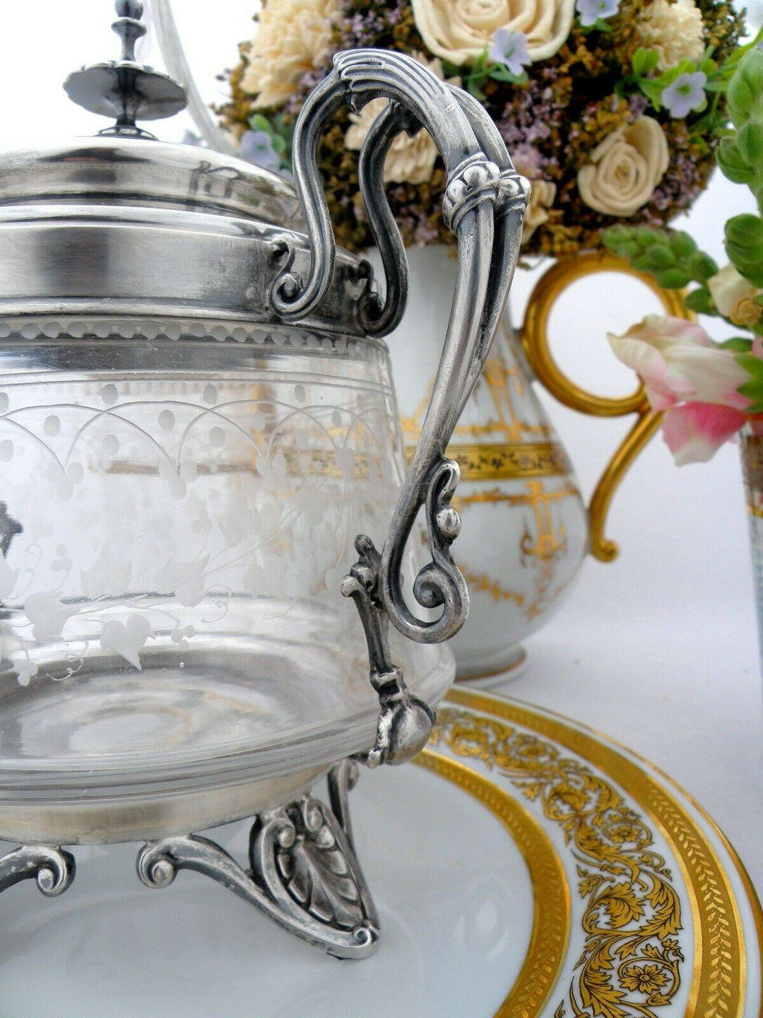 Antique French Sterling Silver Fabulous Candy Box with Glass