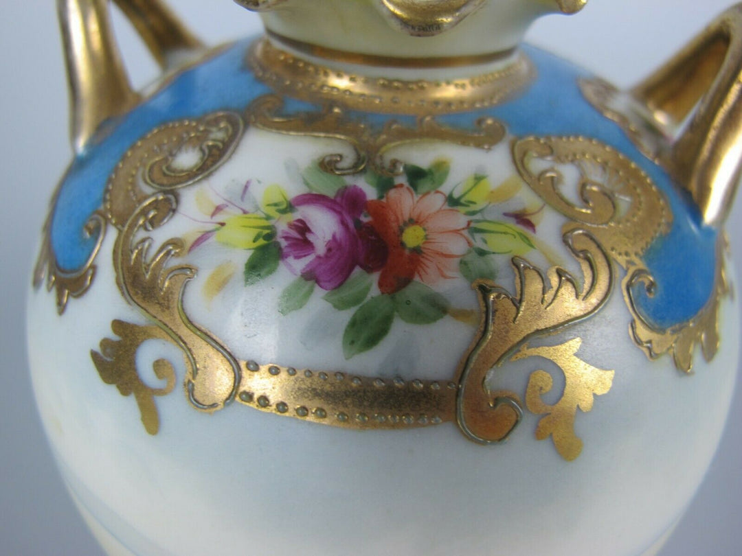 Pair of superb antique vtg Noritake rotund Vases / Urns. Hand painted blue c1910