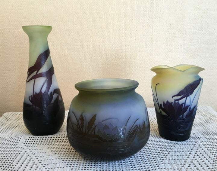 エミールガレ　睡蓮と湖水風景の花瓶