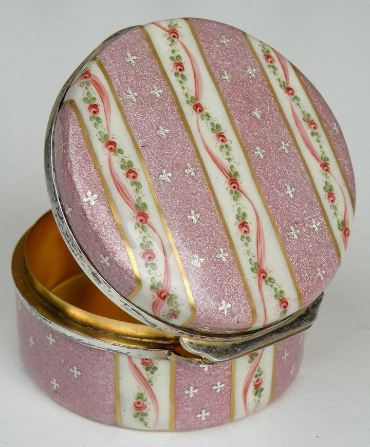 French Sterling Silver Antique Large Enamel Box Fabulous Decor