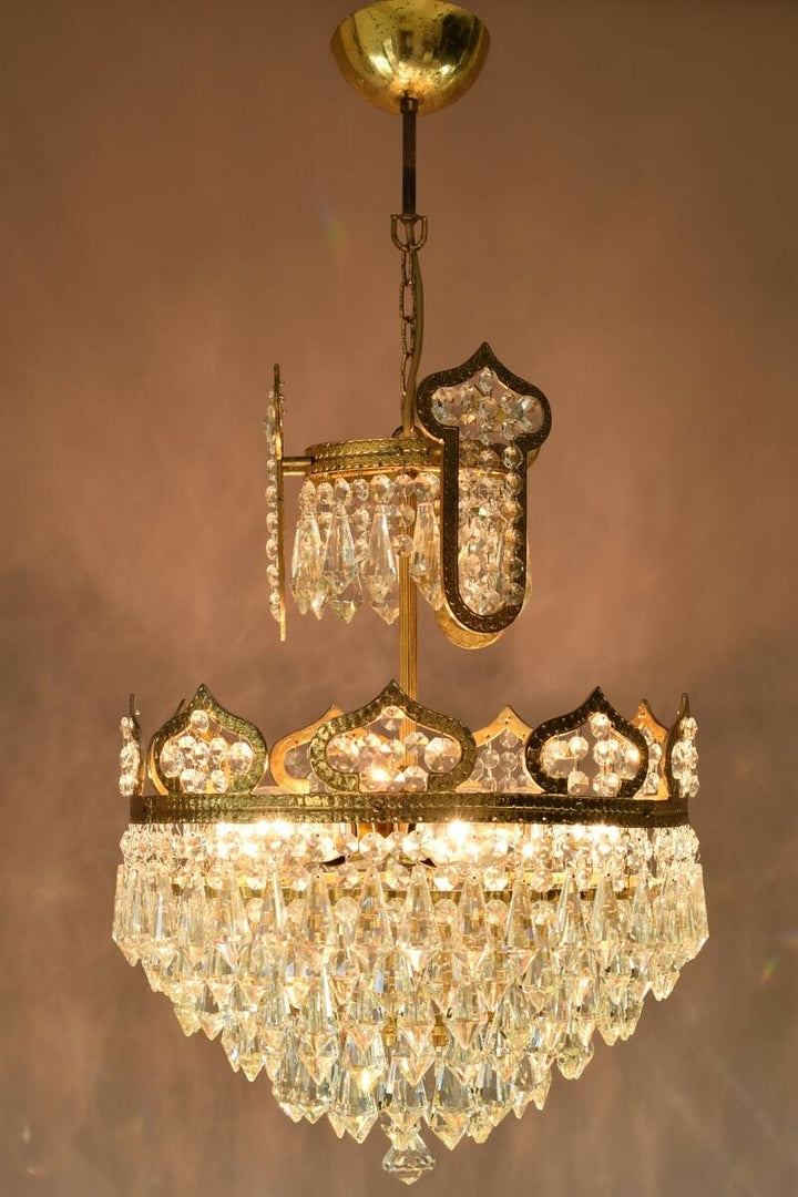 Vintage Crystal Chandelier Antique Lighting Pendants Lamp Handmade French Brass