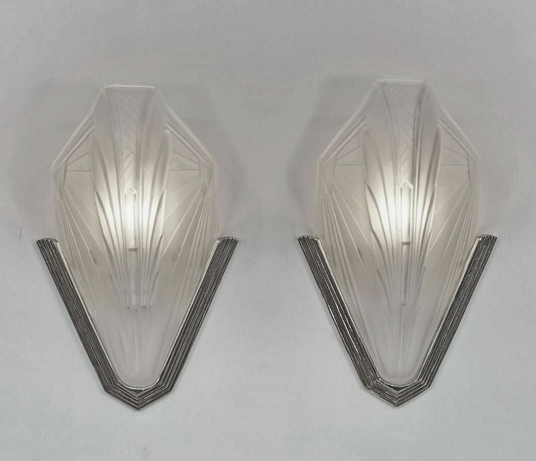 EJG : PAIR OF 1930 FRENCH ART DECO WALL SCONCES ......... lights lamp muller era