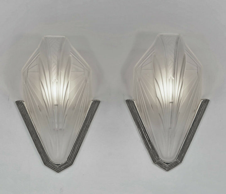 EJG : PAIR OF 1930 FRENCH ART DECO WALL SCONCES ......... lights lamp muller era