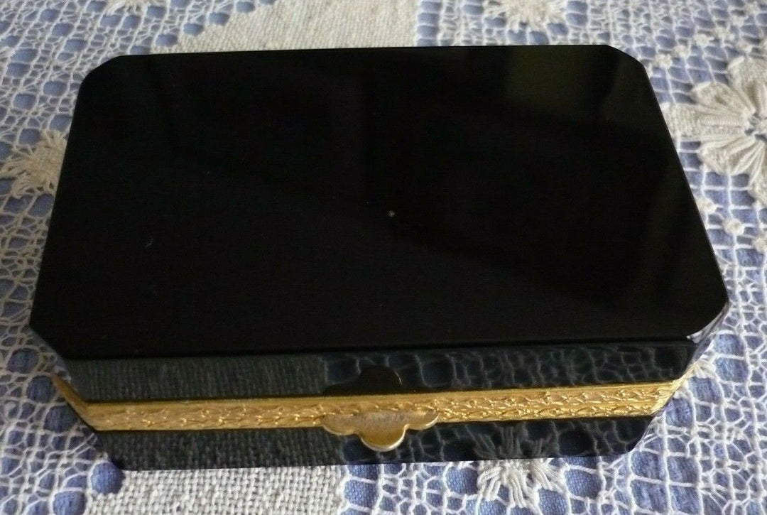 Vintage Venetian Black Opaline Glass Casket Box