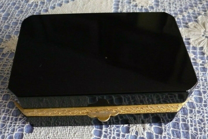 Vintage Venetian Black Opaline Glass Casket Box